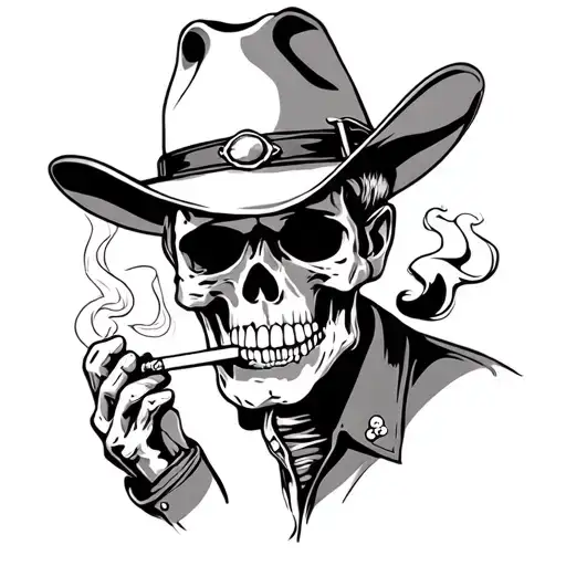 Cowboy Skelton Cowboy Smoking Cigarettes