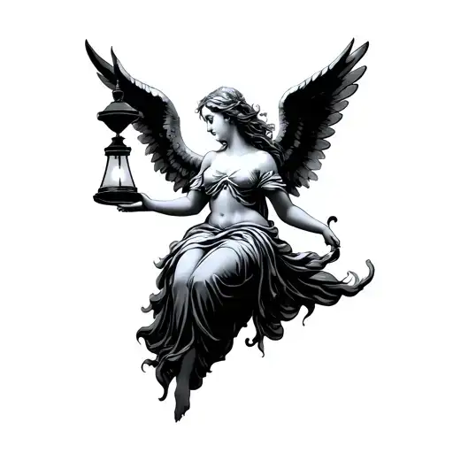 Female Angel Floating Holding A Lamp