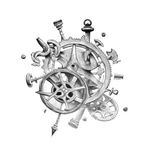 Create A Black-grey Tattoo Of An Old Ship Anchor With Gears And Mechanical Elements Incorporated