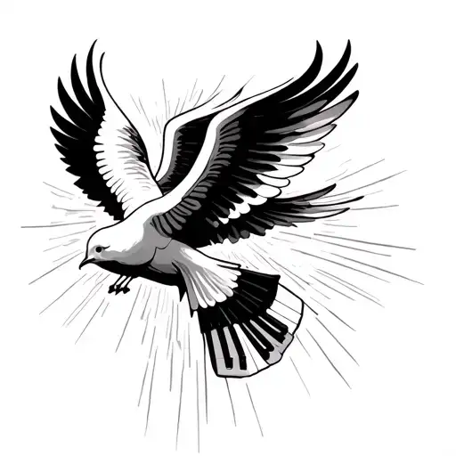 Heaven Dove Flying With Piano Keys Integrated Into Its Wings