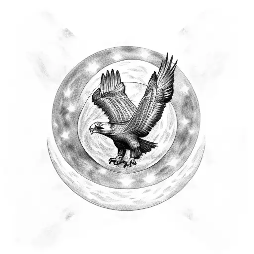 Eagle With Moon Overhead