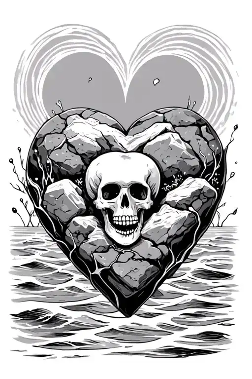 Skeletal Remains On Heart Shaped Boulders Inside The Flowing Ocean