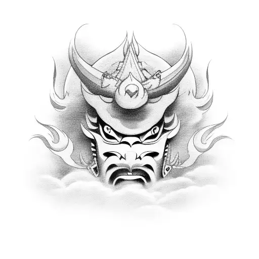 Half Face Of Hannya Emerging From Cloud