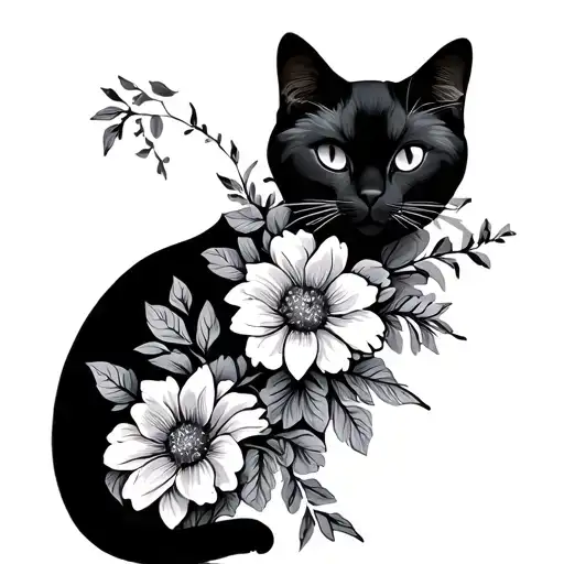 Black Cat Silhouette Made Of Flowers
