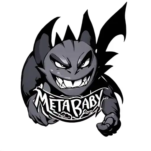 Full Chest And Arm Tattoo Design With The Words Meta Baby And Gengar