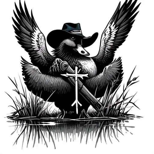Duck Hunting In Marsh And Slightly Western With Black Cross Full Forearm