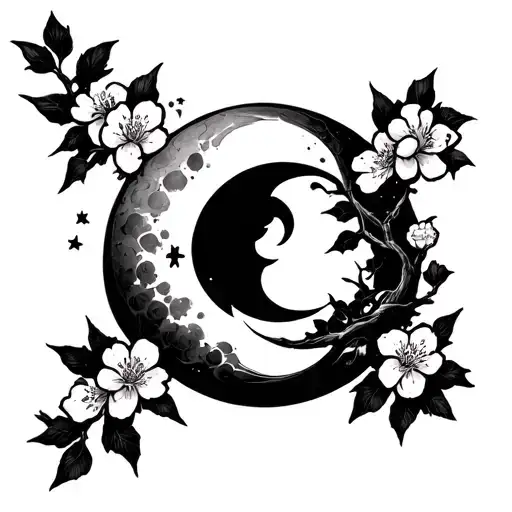 Japanese Style Moon And Sakura