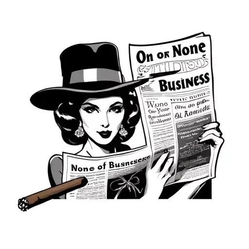 Retro Gangster Woman With Cigar Holding Reading Newspaper That Says On It None Of Your Business