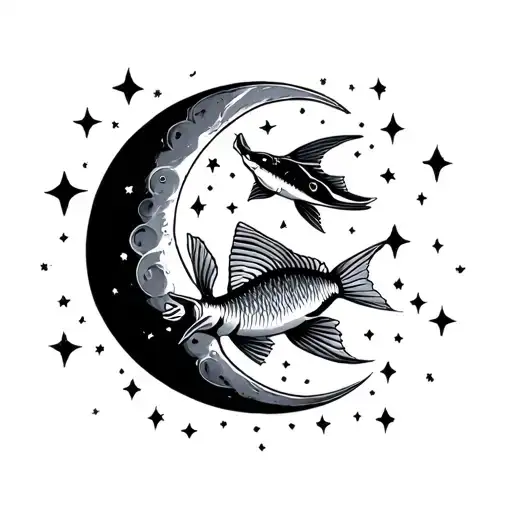 Pisces Fish In The Sky Full Moon Surrounded By Stars