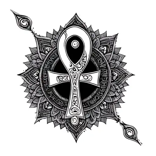 Ankh Symbol With Dark Mandala Design