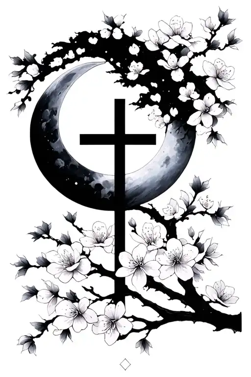 Minimalist Sakura Moon Cross