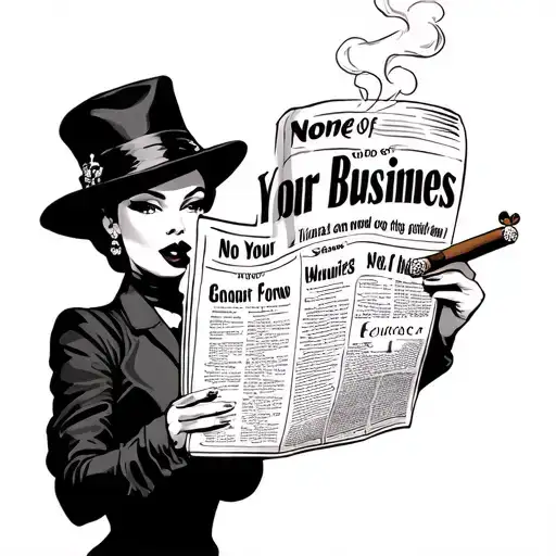 Retro Gangster Woman Smoking Cigar And Reading Newspaper That Says None Of Your Business
