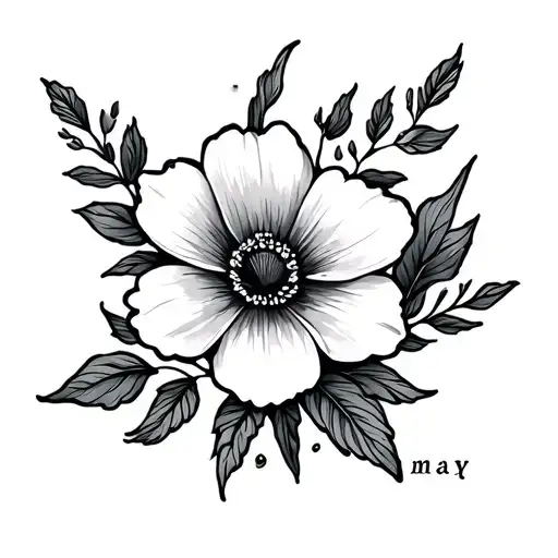 Fine Line With May Flower And Name Written