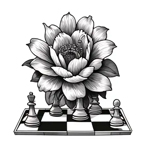 Chess King On Board With A Flower