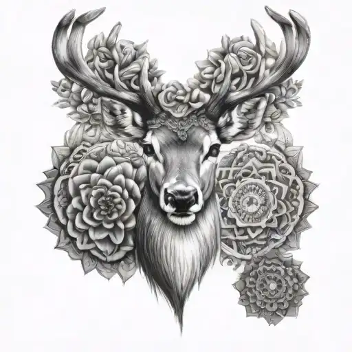 Deer Half Realism Half Mandala Design Incorporating