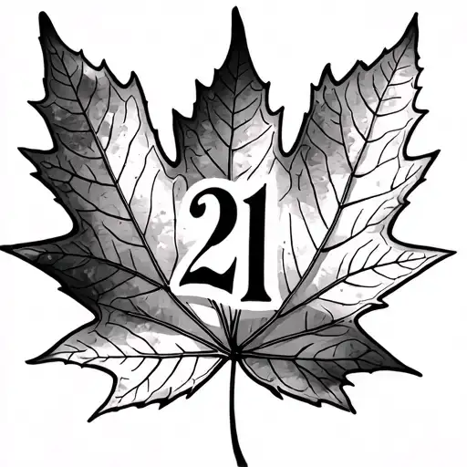 Outline Of A Maple Leaf With 21 In The Center