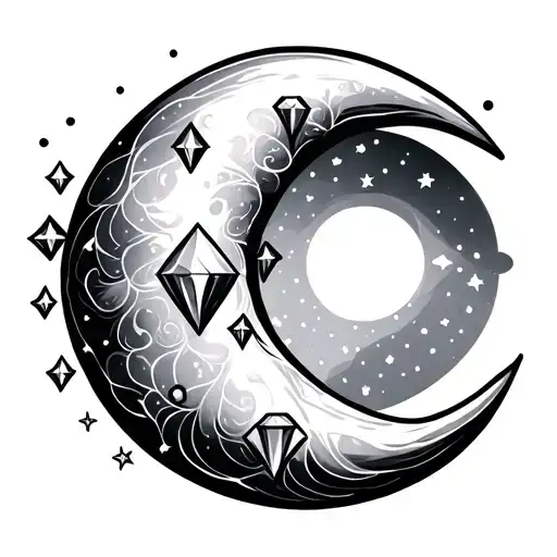 Crescent Moon With Diamond Shaped Stars
