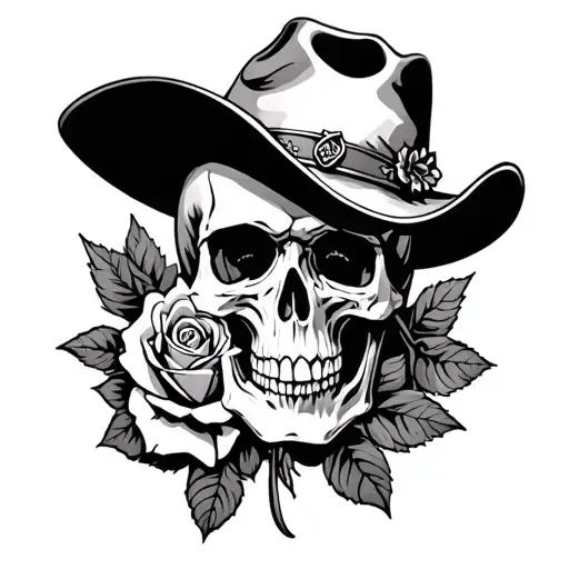 Skull And Rose And Mountain And Cowboy Skelton