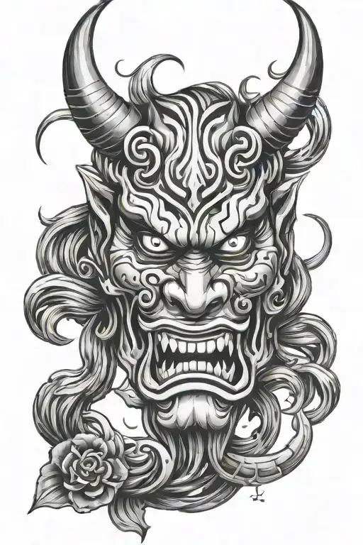 Oni Mask With Gemini Symbol Intertwined Symbolizing