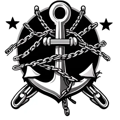 Design An Anchor That Has Chains And Add Three Stars On Top