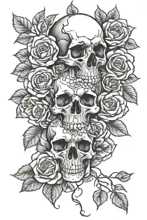 Roses And Skull With Flowers