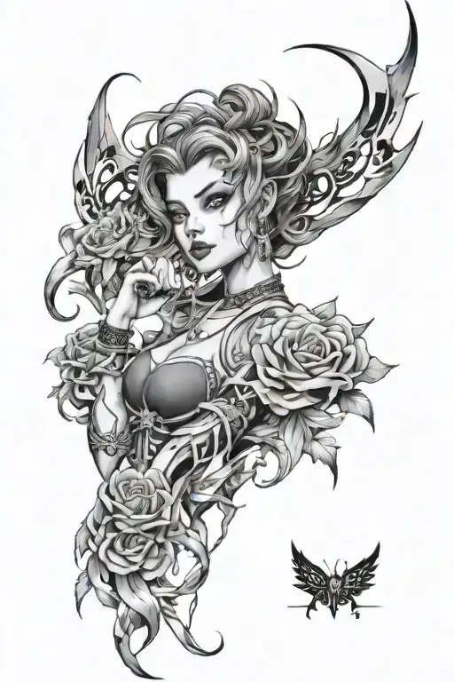 Jinx From Arcane Tattoo Design Black Grey