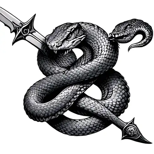 Snake Wrapped In Dagger Intertwined