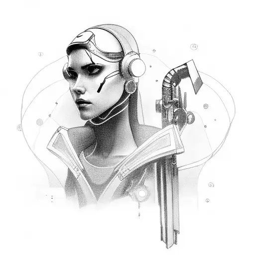 Beautiful Cyberpunk Girl With A Tech Sword