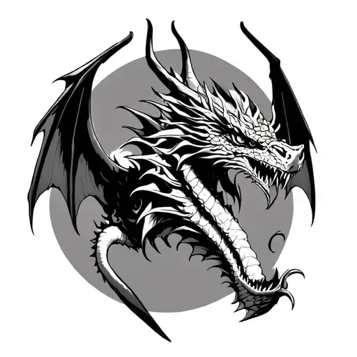 Dragon With Dual Mouths And Wings Spread