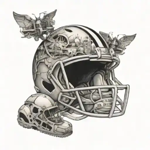 A Football Helmet With Landmarks From Around The World Incorporated Into The Design