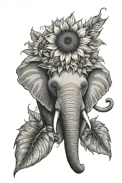 Elephant Face With Sunflowers Wrapped