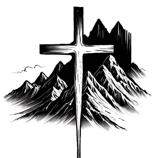 Cross In Between Mountain And Valley Brush Strokes