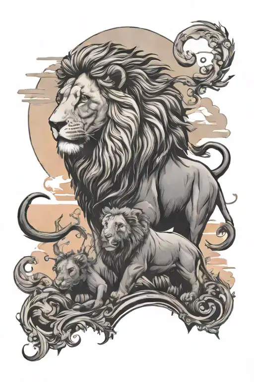 Lion And Elephant Sunset Background