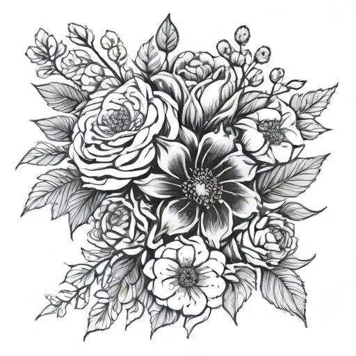 Flower Bouquet Fine Line