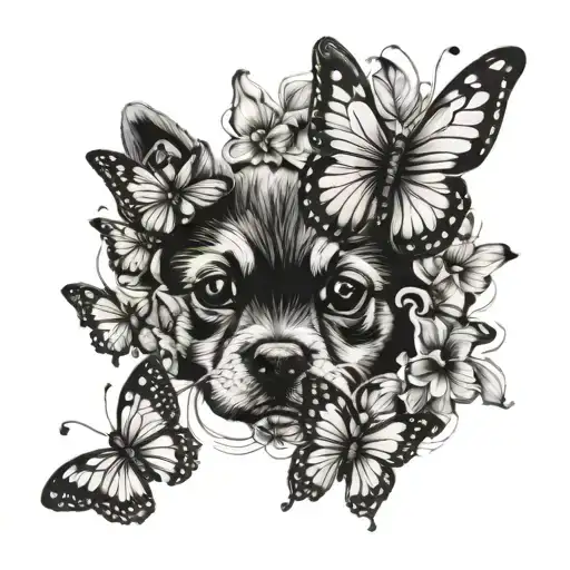 Small Puppy Paw Print With Butterflies No Dog