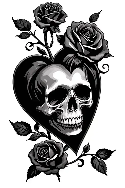Skull And Roses & Black Heart