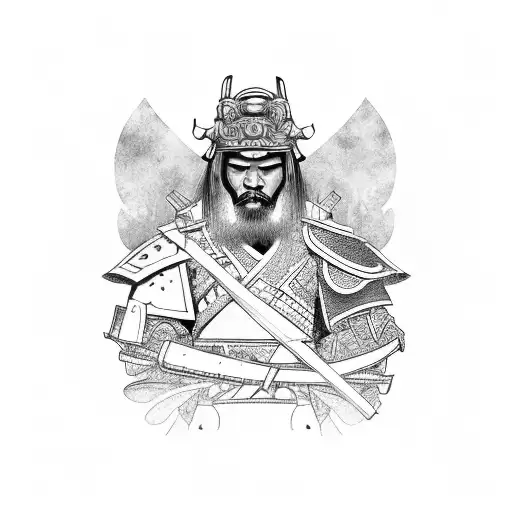 Samurai Kneeling In Garden With His Head Down