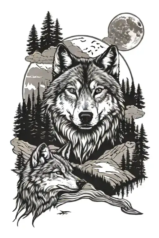 Sand Harbor Lake Tahoe With Wolf Looking Towards The Moon And A Religious Criss