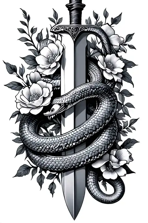 Dagger With Snake Wrapped With Flowers Growing