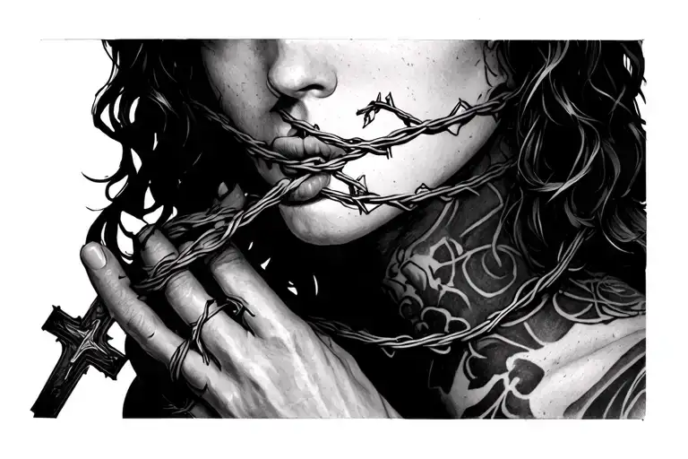 Wrap-around Collarbone Tattoo That's Barrbed Wire With A Cross At The End