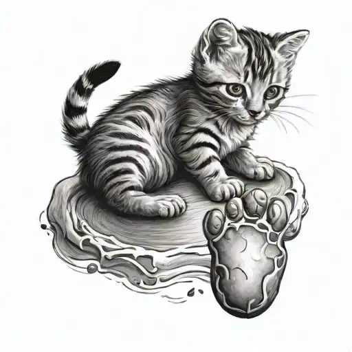 Cat Paw And Baby Footprint