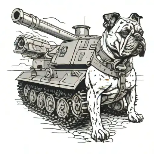 A Mechanic Working On A Military Tank With A Continental Bulldog As His Loyal Companion