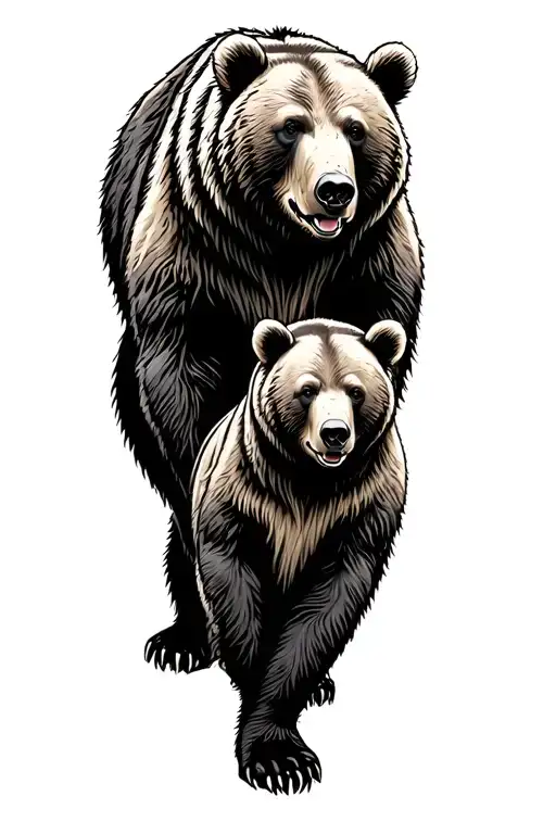 Mother And Baby Grizzly Bear Standing