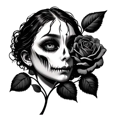 Girl Monster Face And Rose Growing