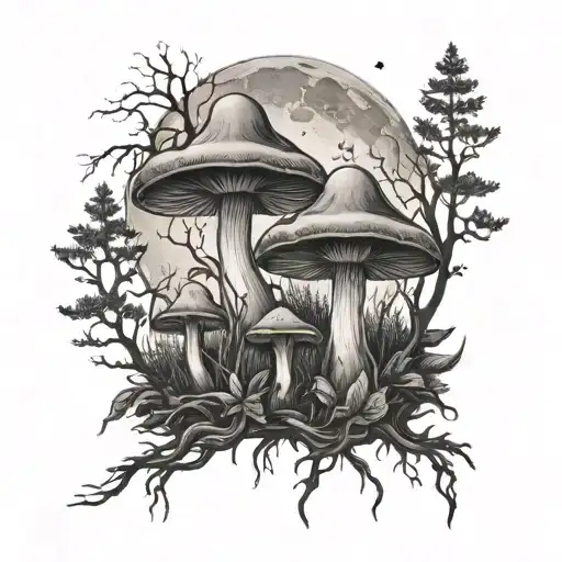 Gothic Mushrooms Forest With A Moon