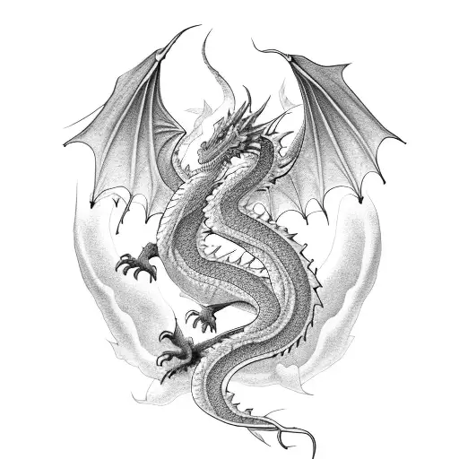 A Dragon Surrounded By Blooming Flowers