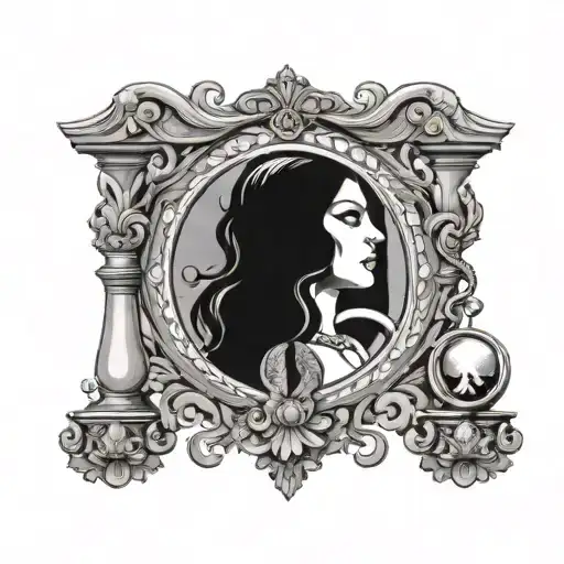 Prudentia With Snake And Mirror Along With Lady Justice With Sword And Scales