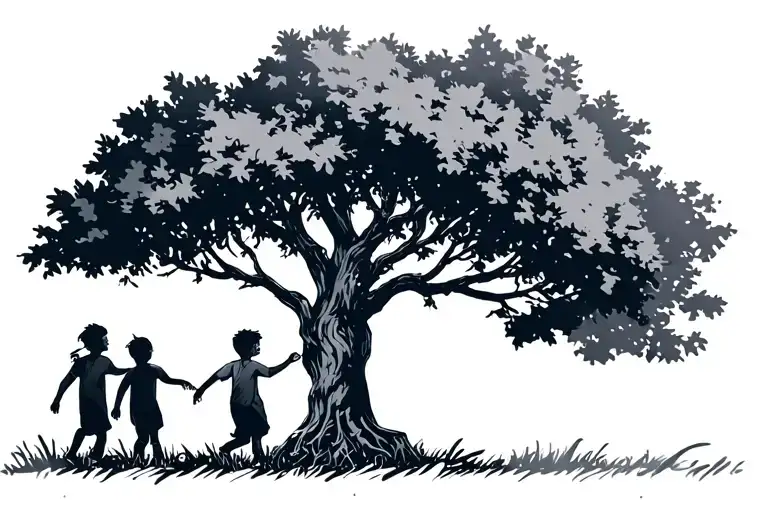 3 Boys Walking With There Mom By A Tree Growing Together