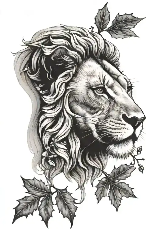 Lion With A Sunset And Holly Cross