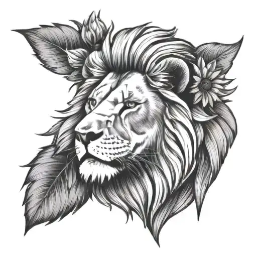 Half Sunflower Half Lion Head